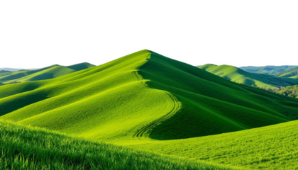 Mountains and hills green on transparent PNG background. Generated by AI.