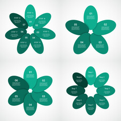 Set of round infographic templates with 5, 6, 7 and 8 options, parts or processes.