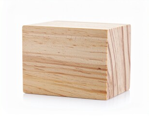 Wood block A simple, small cube with visible wood grain on white surface for study or play