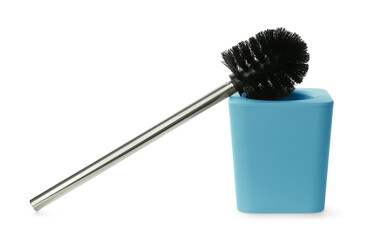 Toilet brush with color holder on white background