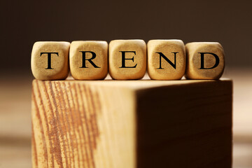 Word Trend made of small wooden cubes with letters on block