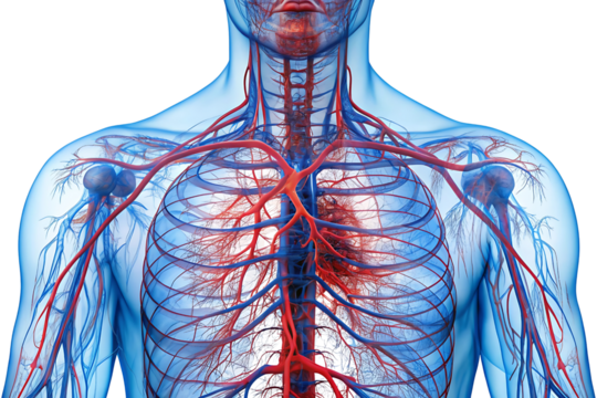 An X-ray film showing human blood vessels, isolated on a transparent background.
