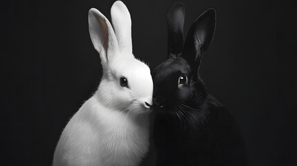 Obraz premium white rabbit on black background
