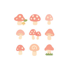 Adorable mushroom vectors with playful shapes and bright colors, adding a touch of fantasy to kids' projects.