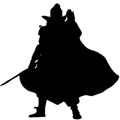 Samurai warrior silhouette with cape and sword