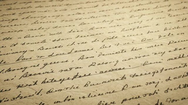 Antique Handwritten Letter Close-Up - A detailed close-up shot of an aged, handwritten letter on textured paper.  The cursive script is in a dark ink