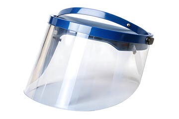 A medical face shield with a transparent visor, isolated on a transparent background.