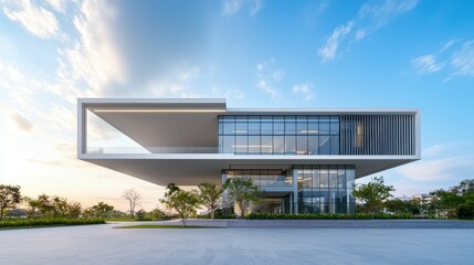 Obraz premium Modern architectural masterpiece with a sleek design and large glass windows.