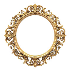 Vintage gold frame containing a mirror with the word “Peace” written in calligraphyon transparent png background. Ai generated