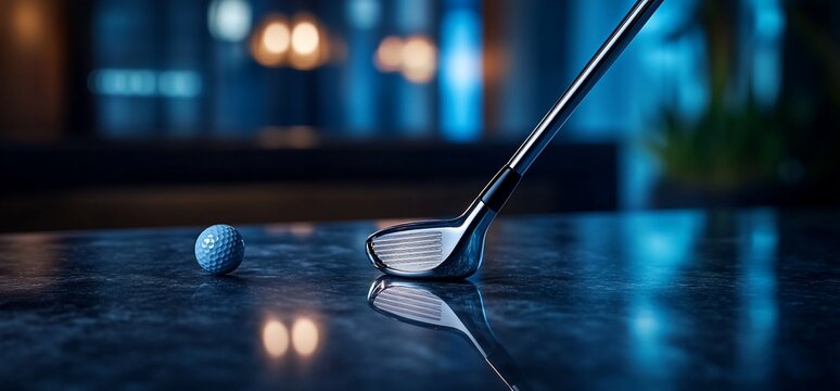 Golf club and ball showcasing a moody, sophisticated setting for leisure