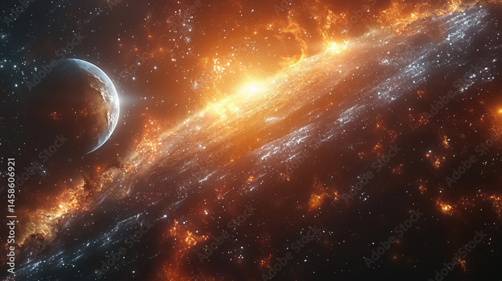 Wall mural unknown planet from outer space. space nebula. cosmic cluster of stars. outer space background