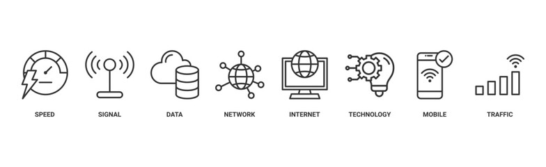 5G banner web icon vector illustration concept with icon of speed, signal, data, network, internet, technology, mobile and traffic