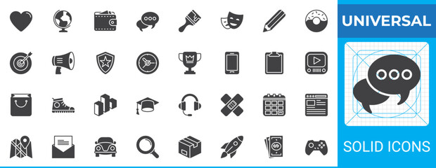 Universal solid glyph icon pack