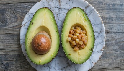 Sliced Avocado with Nuts Inside Fresh and Healthy Food Close-Up Design