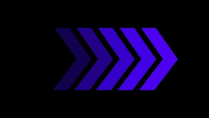 Purple chevrons pointing to the right on black background, directional motion symbol, abstract futuristic navigation concept