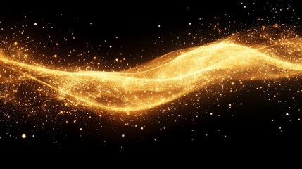 Golden particles flow in a sinuous pattern against a dark backdrop.