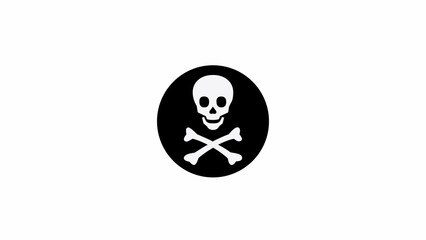 Fototapeta premium White skull and crossbones symbol inside a black circle, bold warning sign for danger, toxic substances, or piracy, high-contrast minimalist design, cautionary emblem with universal hazardous iconogra