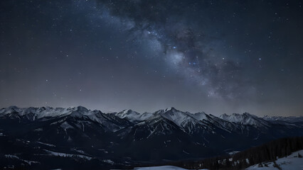 Fototapeta premium Panorama of the night sky on the background of the Milky Way with mountain snowy