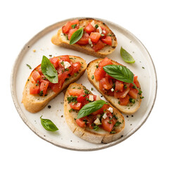 Burschetta in plate isolated on transparent background
