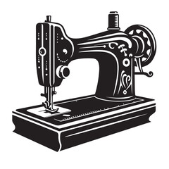 Silhouette illustration of a classic vintage sewing machine on white background, A Sewing machine vector silhouette on a white background, Minimalist Sewing Machine Vector Silhouette, sewing machine.