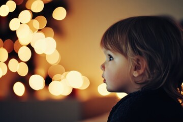 Fototapeta premium Childs Wonder: Enchanting Moments of Holiday Magic and Light.