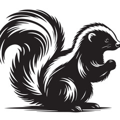 skunk silhouette, skunk line art silhouette, skunk svg, vector illustration, skunk vector silhouette icon - , ideal for wildlife, safari, and animal-themed illustrations, Skunk in the Autumn.