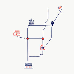 travel route vector, white background