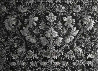 Intricate black & white damask, refined floral details ,  monochrome,  white
