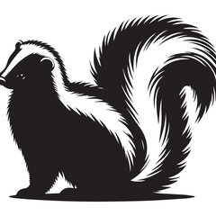 skunk silhouette, skunk line art silhouette, skunk svg, vector illustration, skunk vector silhouette icon - , ideal for wildlife, safari, and animal-themed illustrations, Skunk in the Autumn.