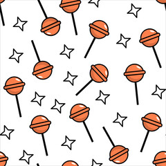 Colorful orange Lollipop Patterns and Isolated Candy Set