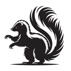 skunk silhouette, skunk line art silhouette, skunk svg, vector illustration, skunk vector silhouette icon - , ideal for wildlife, safari, and animal-themed illustrations, Skunk in the Autumn.