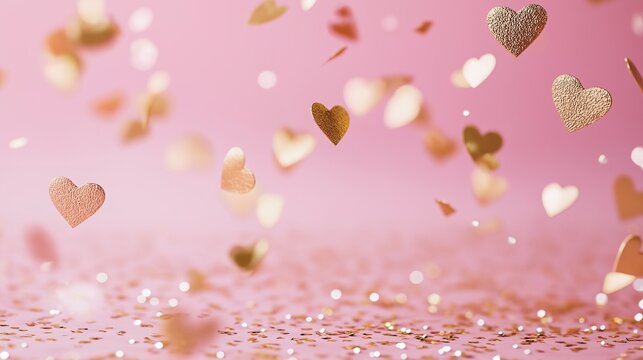 pink and golden hearts background