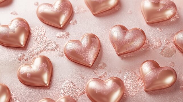 pink and golden hearts background