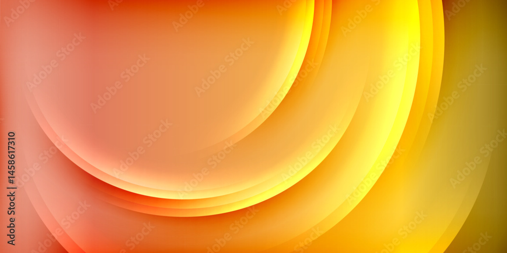 Poster Abstract design features flowing orange, yellow curves against black background. Smooth gradients create dynamic visual effect.