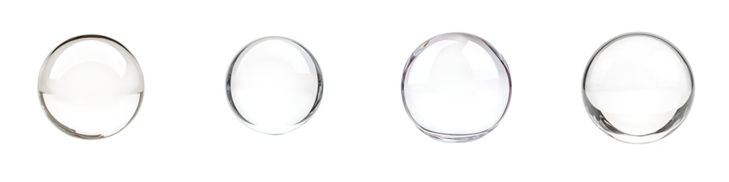 Arrangement of clear glass spheres on a plain background