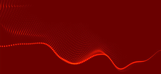 Abstract background with dynamic color wave. Futuristic dotted wave of bright particles. Colorful background for presentation design. Wide format 3D illustration. Weave effect.