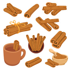 Flat Illustration Cinnamon Slices and Drink