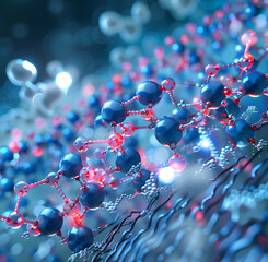 Abstract Network of Blue and Red Spheres with Connections