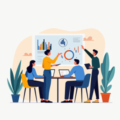 Modern Business Teamwork and Office Collaboration Illustration