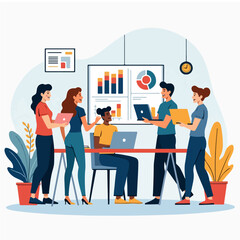Modern Business Teamwork and Office Collaboration Illustration