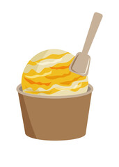 カップに入ったマンゴーとバニラのミックスアイスクリーム　ベクターイラスト