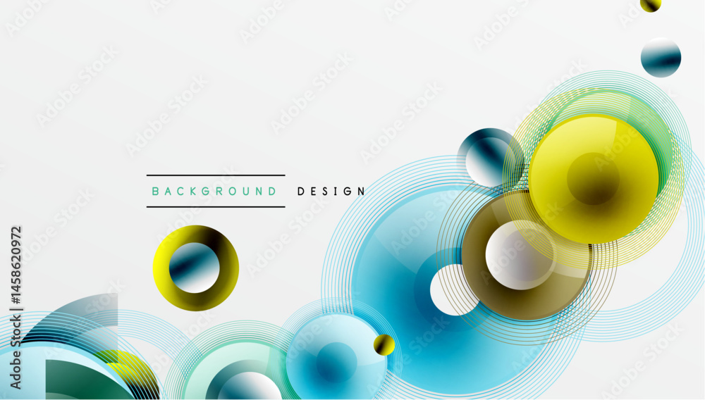 Aufkleber abstract design features vibrant circles, curves. blue, green, yellow hues create dynamic compositio