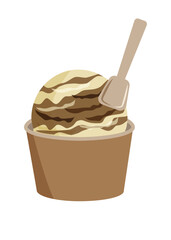 カップに入ったチョコとバニラのミックスアイスクリーム　ベクターイラスト