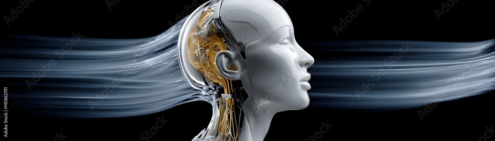 Poster editorial style illustration of a machine learning process featuring artificial intelligence, deep d
