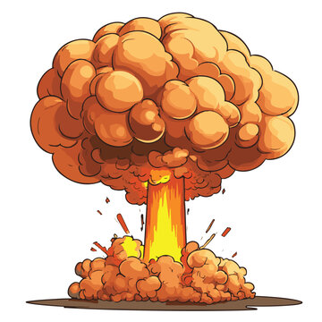 Cartoon Atomic Bomb Explosion Mushroom Cloud Comic Style Illustration Vector Image