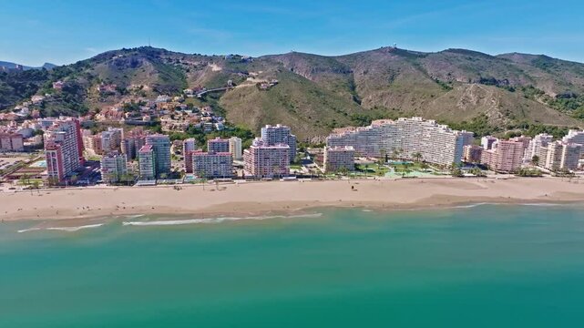 Panoramic Cullera beach skyline aerial view in Valencia of Spain