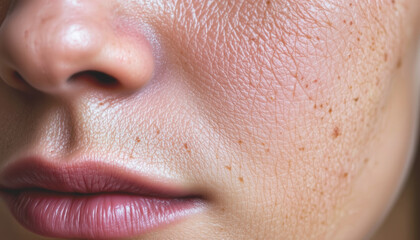 Obraz premium Close-up of a person's textured skin and lips.