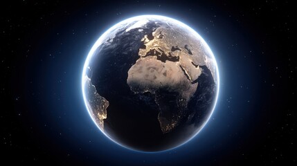 Obraz premium Stunning view of Earth from space showcasing illuminated continents and vast oceans reflecting natural beauty and planetary significance in the cosmos captured with clarity