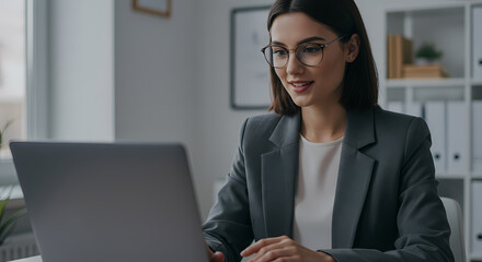Confident Businesswoman Working on Laptop