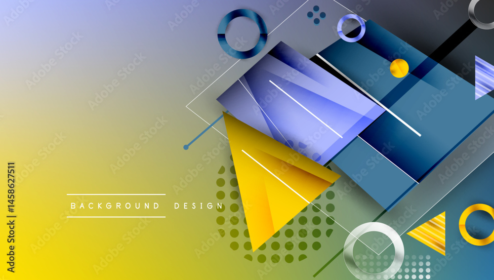 Leinwandbilder abstract geometric composition. yellow, blue gradients create dynamic visual effect. circles, triang